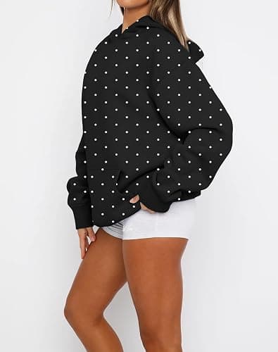 KIGRAD Women Polka Dot Graphic Oversized Fleece Y2k Hoodies Long Sleeve Hooded Sweatshirt Pullover Tops Fall Aesthetic thumbnail 2