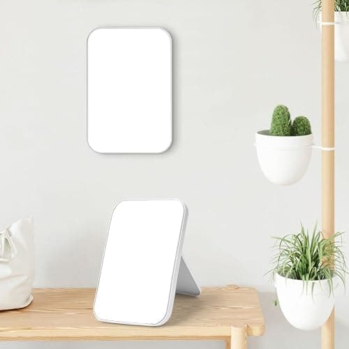 OSDUE 20*13.4cm Makeup Mirror, Foldable Desktop Vanity Mirror Portable Rectangular Makeup Travel Mirror with Stand, Desktop Vanity Mirror for Office Desk,Vanity Table, Travel, Camping (Large - Beige) thumbnail 2