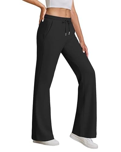 JEKAOYI Womens High Waisted Flared Sweatpants Drawstring Casual Lounge Lightweight Wide Leg Pants with Pockets thumbnail 3