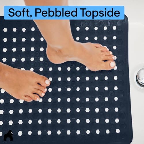 GORILLA GRIP Patented Bath Tub Shower Mat, Machine Washable Bathtub Floor Liner Mats, Suction Cups and Drain Holes to Keep Tubs Clean, Soft on Feet, Bathroom Essentials, 35x16 Inch, Navy Opaque thumbnail 9