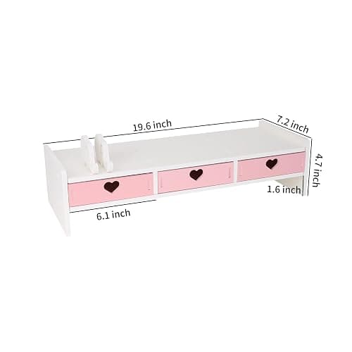 CONKAWACA Cute Monitor Stand Kawaii Desk Organizer Cute Desk Organizer with Drawers Monitor Riser Computer Stand thumbnail 3