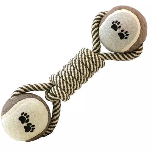 Dog Rope Chew Toy Dumbbell with Tennis Balls – Puppy Teething Toy, Perfect for Every Dog, Large or Small, Durable Rope Ball, Interactive Pet Toy for Chewing, Training & Dental Cleaning - Image 1