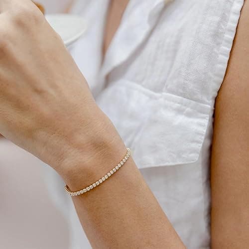 JO WISDOM Tennis Bracelets for Women 2mm Cubic Zirconia Adjustable Slider Bracelets Tennis Bracelet Fashion White/Gold Jewelry Birthday Gifts for Women thumbnail 2