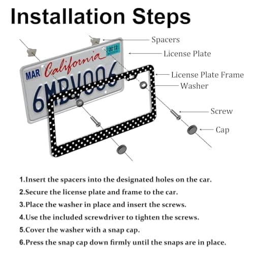 Polka Dots License Plate Frames，Polka dots Car Accessories for Women and Men ，Cute License Plate，Aluminum License Plate Frame Fits Standard US Vehicles Size 12.2 x 6 Inch (Black-Polka dots) thumbnail 4