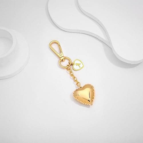 CLASSYZINT Gold Bubble Heart Keychain Initial Letter Keychain Initial Letter Pendant with Puff Heart Pendant Bag Charms thumbnail 5