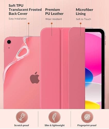 MoKo Case for New iPad (A16) 11th Generation 2025/ 10th Generation 2022, iPad 11 inch/ 10.9 inch Case with Soft TPU Translucent Frosted Back Cover, Auto Wake/Sleep, Support Touch ID, Watermelon thumbnail 4