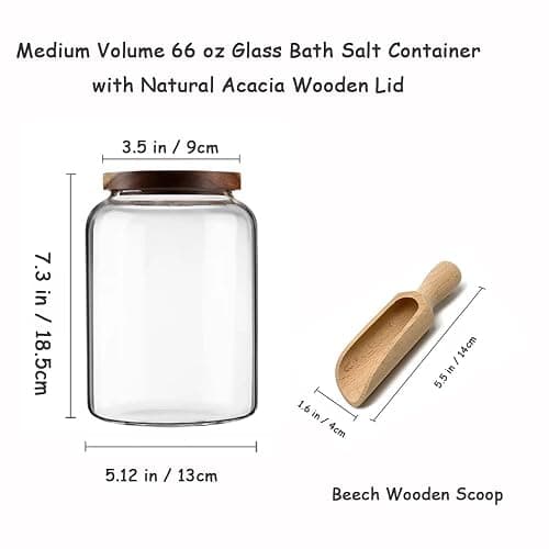 BEECO GIF2U 66 oz Bath Salts Glass Jar with Wooden Lid and Scoop,Bathroom Decor Container,Airtight Storage Bathtub Accessories for Women thumbnail 3