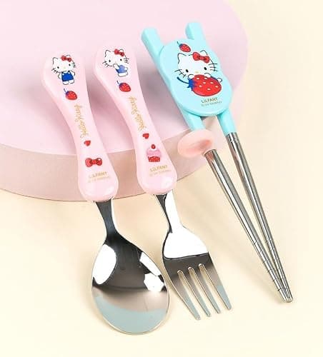 Lilfant Cute Fork, Spoon, and Chopsticks Flatware Set with Case, Stainless Steel (Pink), Medium thumbnail 3