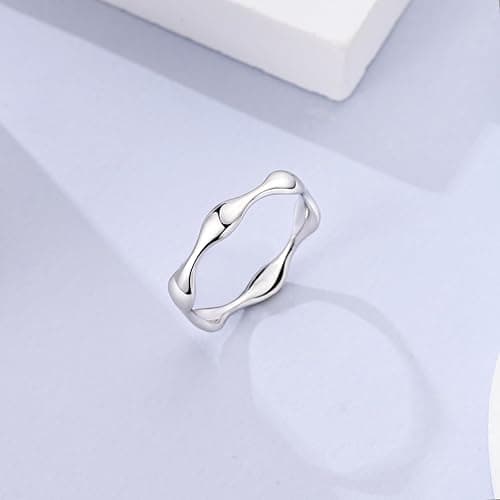 Hapour 925 Sterling Silver Ring for Women, Simple Statement Eternity Rings Modern Geometric Everyday Unique Wedding Band Stackable Rings 6-9 thumbnail 3
