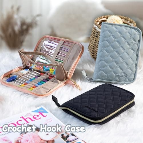 MYBAGZING Crochet Hook Case – Empty Organizer with 24 Slots for Crochet Hooks & Ergonomic Aluminum Crochet Needles, Zipper Pocket for Accessories and Supplies thumbnail 7