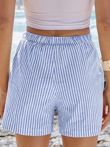 ANRABESS Boxer Shorts for Women Gingham Pajama 2026 Summer Casual Lounge Sleep Plaid Shorts Y2K Beach Bottoms Blue White Stripe Small thumbnail 4