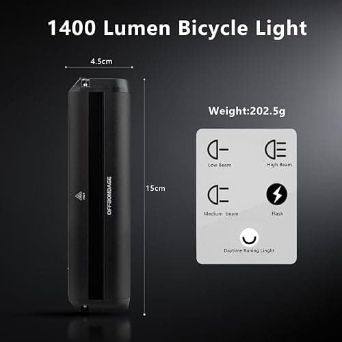 OFFBONDAGE Bike Light Bar for Ebike, Super Bright Front Light Rechargeable Battery, IPX5 Waterproof, 5 Modes Bicycle Headlight for Mountain Bike, Night Riding, Cycling thumbnail 2