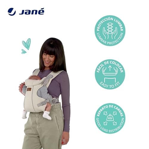 Jané Dual Porte-Bébé Ergonomique, Dès la Naissance (3,5–15 kg), 3 Positions, Rembourré et Respirant, Beige thumbnail 4