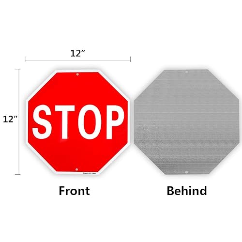 Enjoyist Stop Sign Street Slow Warning Sign 12"x 12" 40 Mil Rust Free Aluminum – Reflective, UV Protected and Weatherproof thumbnail 3