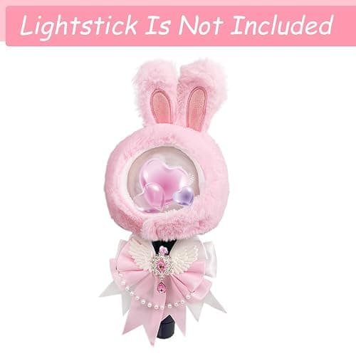 Lightstick Decoration Set Including A Cute Fluffy Cartoon Light Stcik Covers, A K-pop Ribbon Bow Tie Intended for Concert Accessories （pink） thumbnail 2
