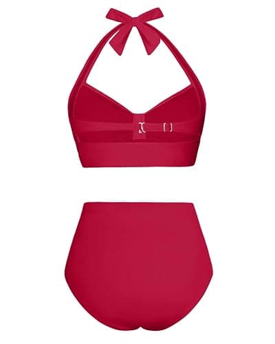 Holipick Women High Waisted Bikini Set Two Piece Swimsuit Tummy Control Bathing Suit Vintage Halter Swimwear thumbnail 5