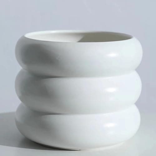 SANDYBAYTAS Ceramic Plant Pot Indoor, 6.5 Inch Flower Pot with Drainage Hole, Tiered Bubble Design Ceramic Planter for Home & Office Decor (White) - Image 1