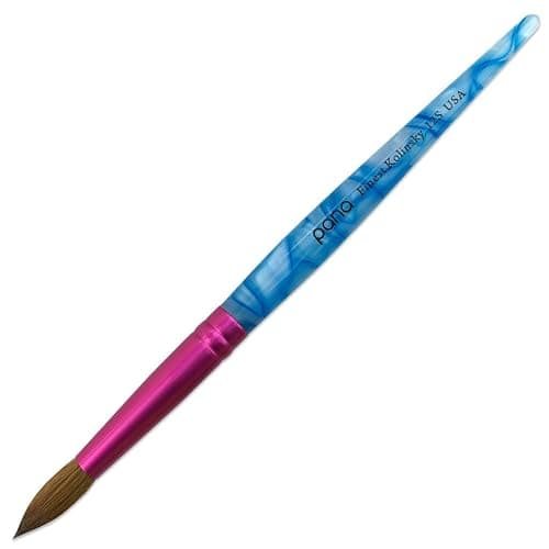 PANA USA Acrylic Nail Brush Pure Kolinsky Hair Acrylic White Swirl Blue Handle with Pink Ferrule Round Shaped - Size 12 thumbnail 3