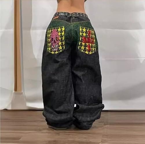 Unisex Y2K Hip Hop Street Jeans Skeleton Printed Gothic Baggy Jeans Vintage High Waist Denim Jeans Wide Leg Pants thumbnail 3