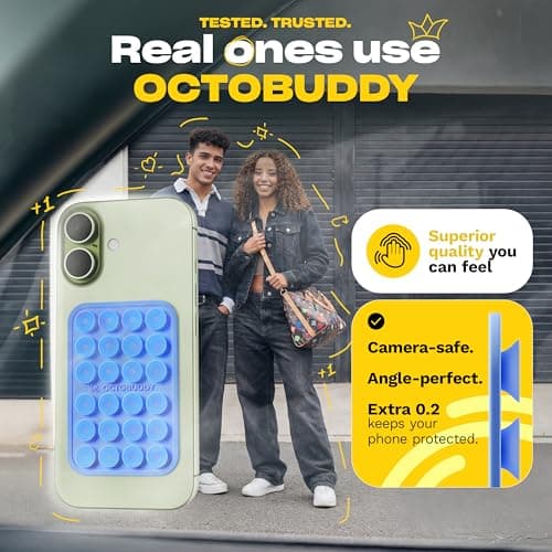 OCTOBUDDY Classic - Silicone Suction Phone Case Adhesive Mount - Hands-Free, Strong Grip Holder for Selfies & Videos - iPhone & Android Compatible - 2.25″ x 3.25″, Baby Blue Jay thumbnail 4