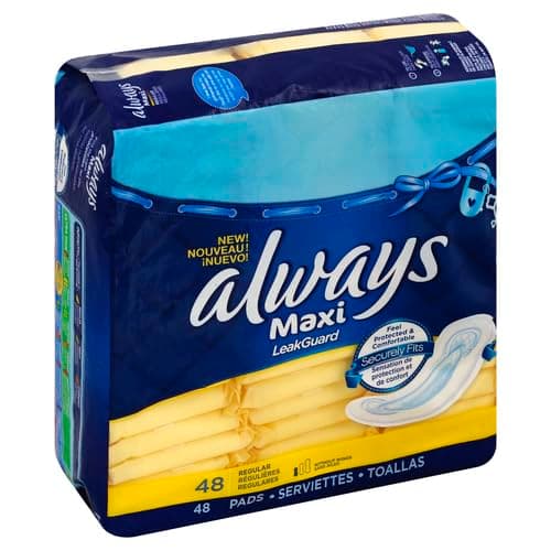 Always Maxi Pads for Women, Pad without Wings, Regular Absorbency, Size 1, Unscented, 48 Count (Pack of 2) thumbnail 2