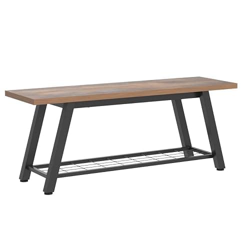 Oastreeful Storage Bench Industrial Rustic Wooden and Metal Entryway Shoe Boots Storage Rack Long Bench Seat for Hallway Bedroom Retro Brown Farmhouse Style thumbnail 5