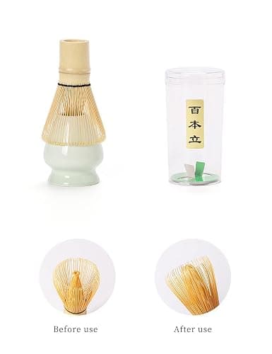 TANG PIN Matcha Set - Match Bowl with Spout and Whisk, 15 OZ, Matcha Scoop | Matcha Whisk Stand (Chasen Holder) - 4pc Perfect Matcha Kit for Matcha Tea Ceremony (Green) - Green thumbnail 7