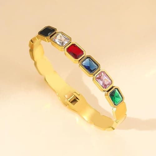 Gold Bangle Bracelets for Women Colorful Chunky Gold Adjustable Cuff Bracelet Jewelry thumbnail 2