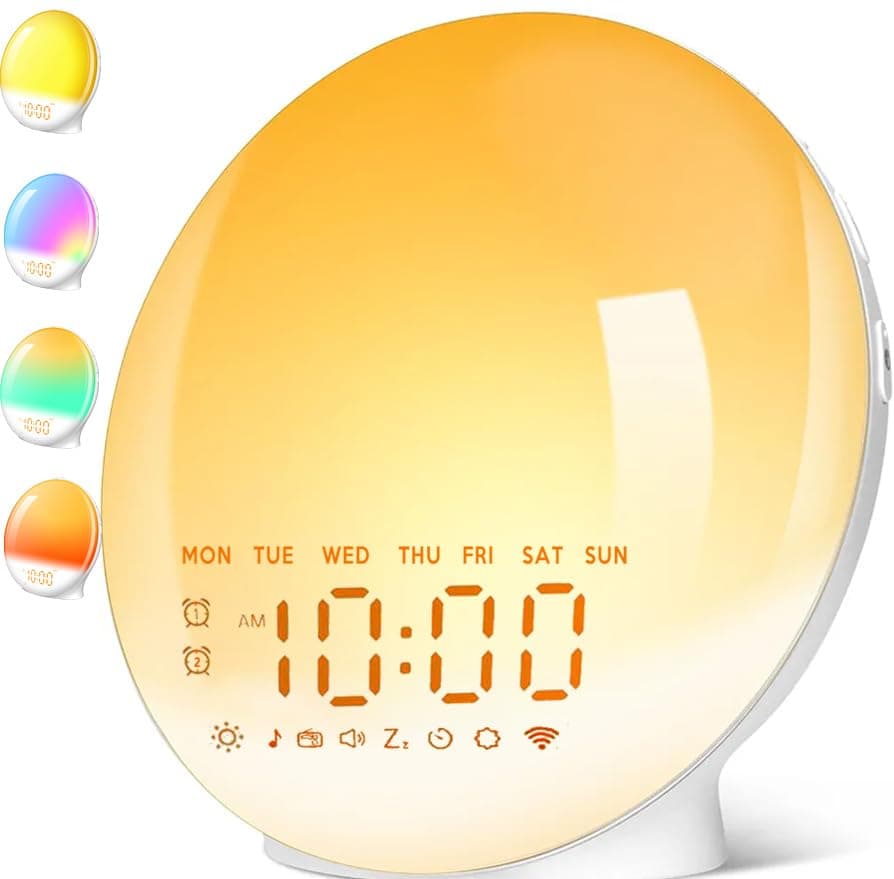 Upgraded Wake-up Light, Smart Sleep Alarm Clock for Kids Adults, Sunrise Sunset Simulation, 7 Natural Sound Machine,FM Radio, 7 Colors LED Night Light, Bedroom Decor Sleep Aid for Hard Sleepers - Image 1