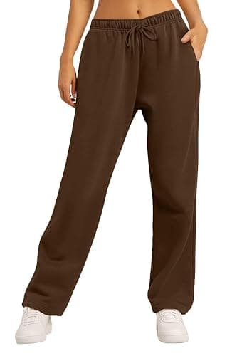 AUTOMET Women's Wide Leg Sweatpants Fleece Lined Baggy Straight Leg Lounge Pants Fall Outfits Athletic Joggers with Pockets - Image 1