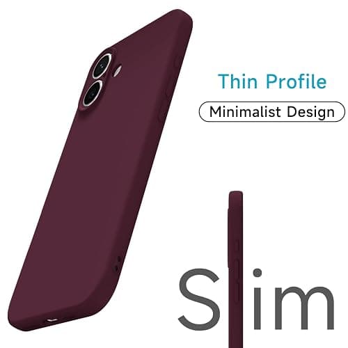 oakxco for iPhone 16 Case Silicone, Ultra Slim Thin Phone Case for Women Girls, Plain Solid Color Minimalist Aesthetic Cute Girly Design, Soft Rubber Gel TPU with Camera Cover, Burgundy Maroon thumbnail 3