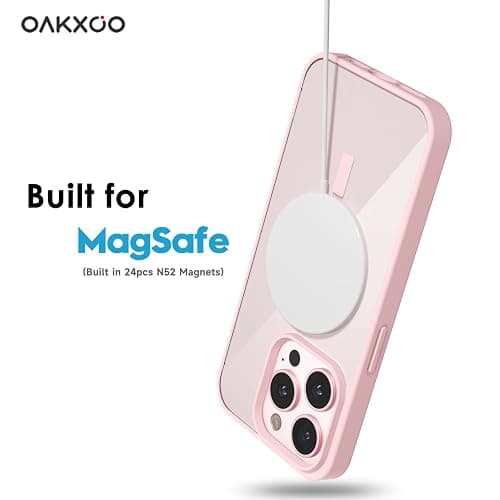 oakxco for iPhone 15 Pro Case Clear Magnetic Compatible with Magsafe, Thin Slim Transparent Non Yellowing, Hybrid Soft Silicone Bumper & Hard Plastic Protective Cover for Women, Light Pink thumbnail 4