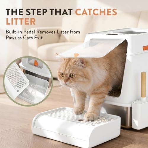 XL Stainless Steel Cat Litter Box with Enclosure and Pooper Scooper - Durable Black Metal Litter Box for Big Cats, High Sides for Anti-Leakage, Never Absorbs Odors, Non-Sticky - (60x40cm) (White) thumbnail 9