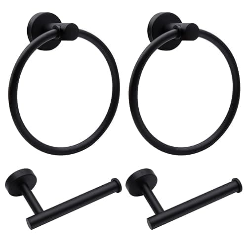4pcs Matte Black Toilet Paper Holder and Towel Ring Set, Stainless Steel Hand Towel Holder and Towel Hanger with Hardware Pack - Image 1