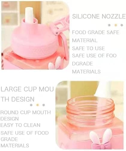 excvalues Kawaii Water Bottle with Straw Cute Large Water Bottles with Kawaii Stickers Aesthetic Leakproof Square Drinking Bottle (Pink) thumbnail 6