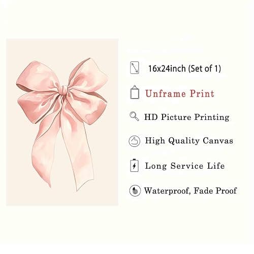 Vlolvfe Pink Bow Painting Balletcore Girl Art Light Pink Bow Painting Preppy Aesthetic Wall Art Watercolor Preppy Coquette Posters Funky Coquette Living Room Decor 16x24inch No Frame thumbnail 4