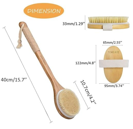 TEMEAYE Dry Brushing Body Brush Sets Wooden Handle Combined with Medium Strength Natural Bristles Gentle Exfoliator Remove Cellulite Lymphatic Drainage Makes the Skin of the Entire Body Softer thumbnail 5