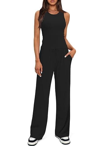 Darong Women's 2 Piece Outfits Lounge Sets Sleeveless Tank Tops Wide Leg Pants Sets Tracksuits Match Sets - Image 1