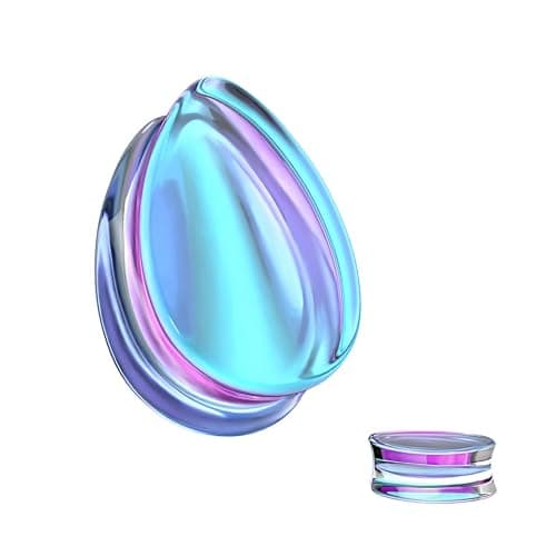 Pierced Owl Purple Iridescent Glass Tear Drop Shaped Double Flared Plug Gauges, Sold as a Pair thumbnail 3