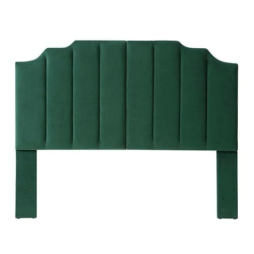 24KF Jade Velvet Tufted Queen Upholstered Headboard, Modern Vertical Channel Design California Queen/Full Headboard with Stepped Silhouette Top Edge,Jade thumbnail 3
