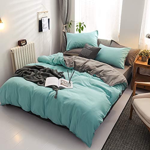 Damier Bettwäsche 135×200cm Türkis Grün Grau Wendebettwäsche Set 2 Teilig Superweiches Microfaser Deckenbezug Bettbezug mit Reißverschluss und 1 Kopfkissenbezug 80 × 80 cm thumbnail 3