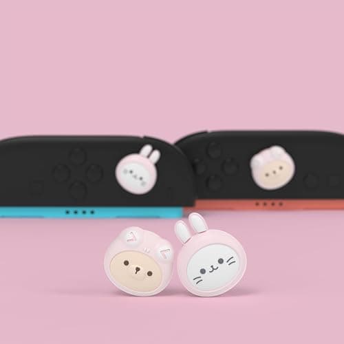 PlayVital Thumb Grips for Nintendo Switch 2 | Kawaii Silicone Joystick Caps (4-Pack) - Cute Accessories Animal Design Thumbstick Covers for Joycon 2 - Pink Cosplaying Kitten & Puppy thumbnail 4