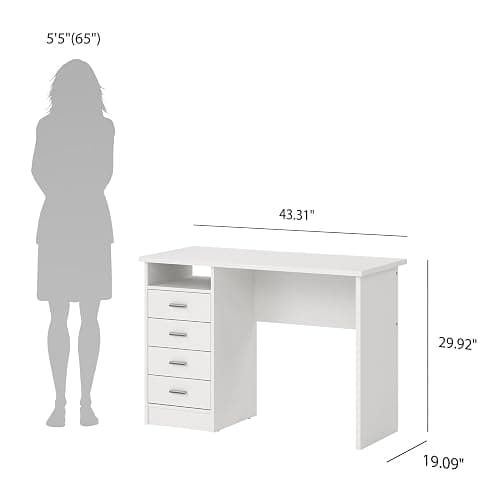 Tvilum 4-Drawer Desk, Modern White Office Writing Desk with Storage, Compact and Functional Desk for Home or Office thumbnail 3