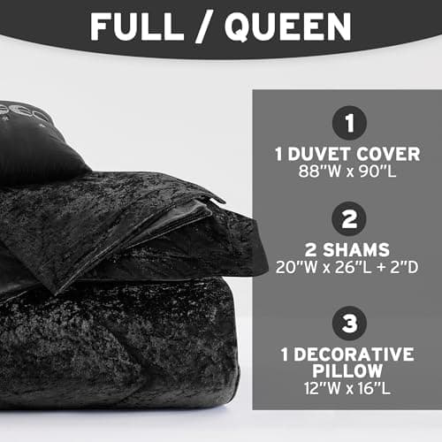 Intelligent Design Queen Duvet Cover Set, Velvet Queen Duvet Set, Luxury Diamond Quilting Black Duvet Cover, Fluffy Duvet Cover with Decorative Pillow and 2 Shams, 4 Pieces, Black, Full/Queen thumbnail 8