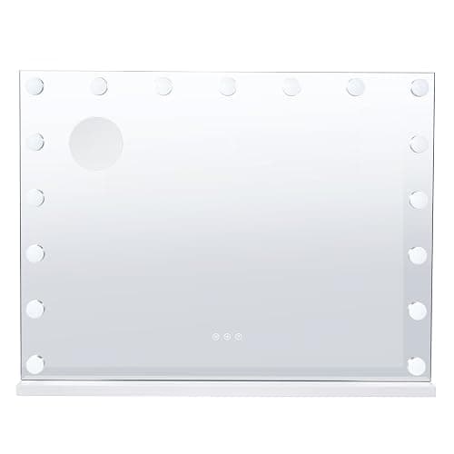 VEVOR Hollywood Vanity Mirror with Lights, Dimmable Bulbs &3 Color Lighting Modes, Makeup Mirror w/Detachable 5X Magnification,USB Port, Smart Touch Control,Desktop Wall-Mount(31.5x23.6in, White) thumbnail 9