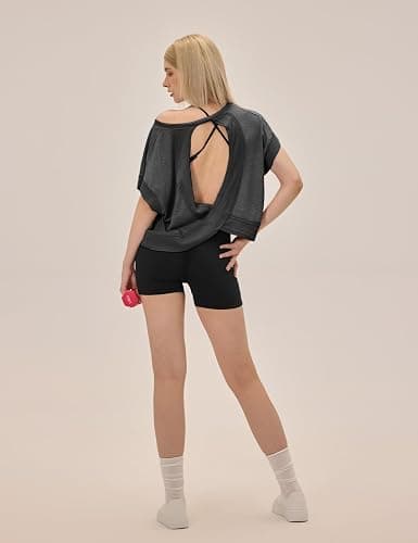 UNIANKIYA Open Back Workout Tops for Women Loose Fit Athletic Crop Tee Short Sleeve Gym Running Yoga Shirt thumbnail 2