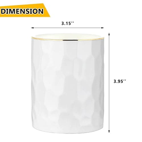 WHJY Ceramic White Pencil Cup, Makeup brushes Holder, Gold Pen Holder for Desk Cute Small Boho Brush Holder, Modern Geometry Design Pen Holder thumbnail 3