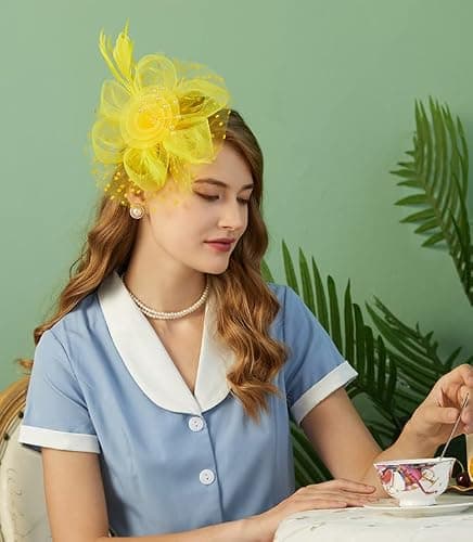 Cizoe Fascinators Hat for Women Tea Party Headband Kentucky Derby Wedding Flower Cocktail Mesh Feathers Hair Clip thumbnail 3