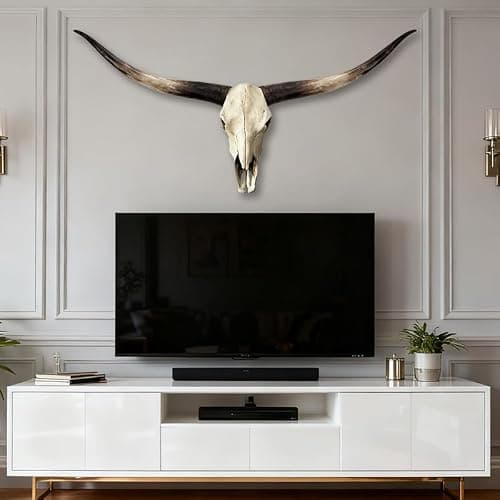 JUNTHORB 70in Longhorn Wall Decor, Extra Large Authentic Croissant，Cow Skull Wall Decor，cow horns, cow horn wall decoration, long horn skull，Handmade Farmhouse Decor thumbnail 5