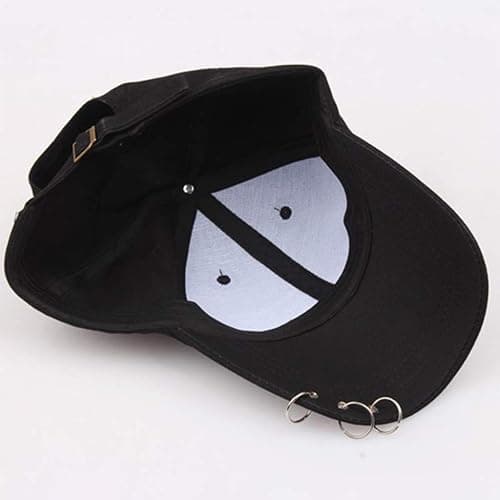 niumanery Unisex Korean Harajuku Baseball Cap with Metal Rings Hip Hop Adjustable Dad Hat Black - black thumbnail 3